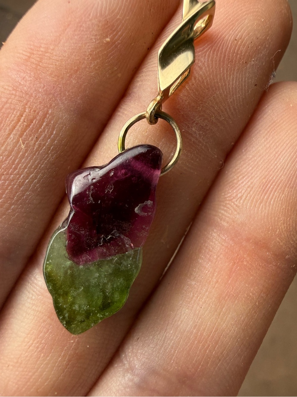 Solid 14k yellow gold genuine watermelon tourmaline pendant handmade - Picture 2 of 12